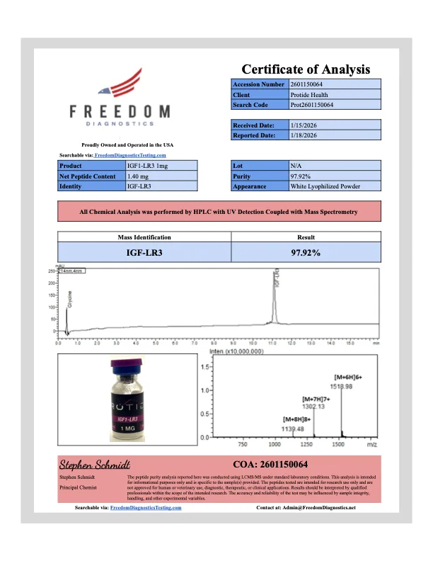 Buy IGF-1 LR3 1mg Peptide | 99% Purity | Protide Health