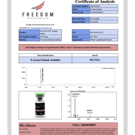 Selank Amidate COA N- Acetyl Selank Amidate 10mg Third Party Tested 99% pure high quality research peptide COA