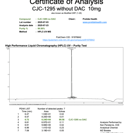 COA_CJC-1295_noDAC_2025-07-02_20250725 CJC-1295 (No-DAC) 10mg COA lab results from Protide Health.