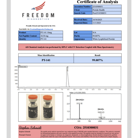 PT-141 PT-141 Third Party Tested 99% pure Research Peptide COA