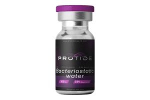 10 mL vial of Bacteriostatic water containing 0.9% (9 mg/mL) benzyl alcohol, acting as a preservative to inhibit bacterial growth for peptide reconstitution.