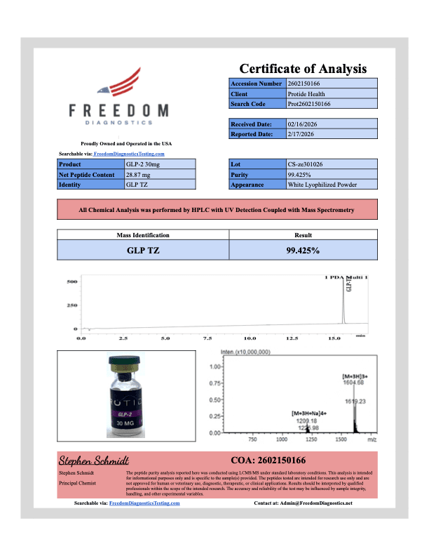 Source COA scan, GLP-2 30mg lot CS-ze301026