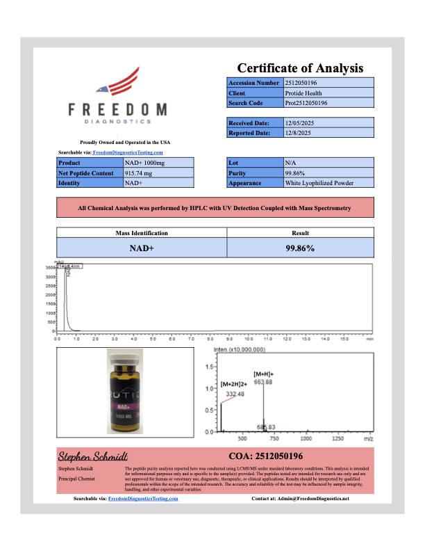 Source COA scan, NAD+ 1000mg lot N/A