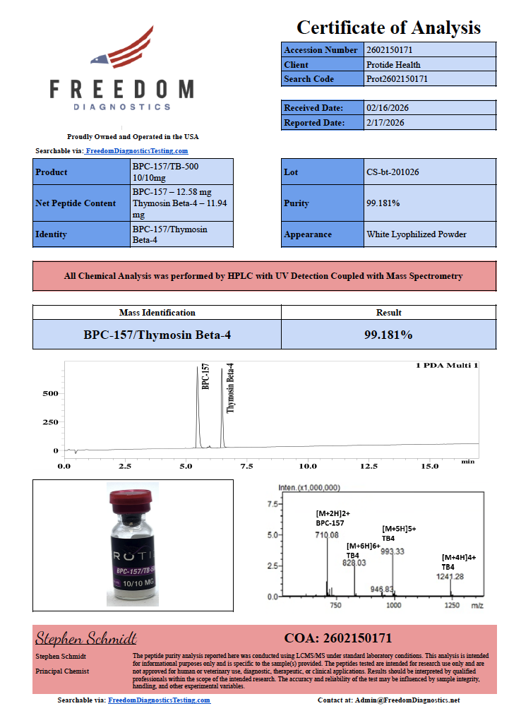Source COA scan, BPC-157/TB-500 Blend 10/10mg lot CS-bt-201026