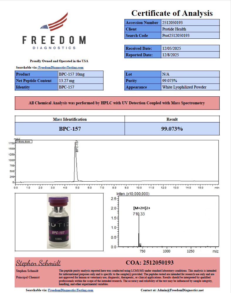 Source COA scan, BPC-157 10mg lot N/A