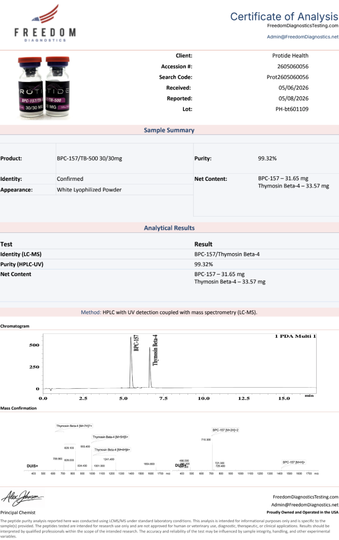 Source COA scan, BPC-157/TB-500 30/30mg lot PH-bt601109