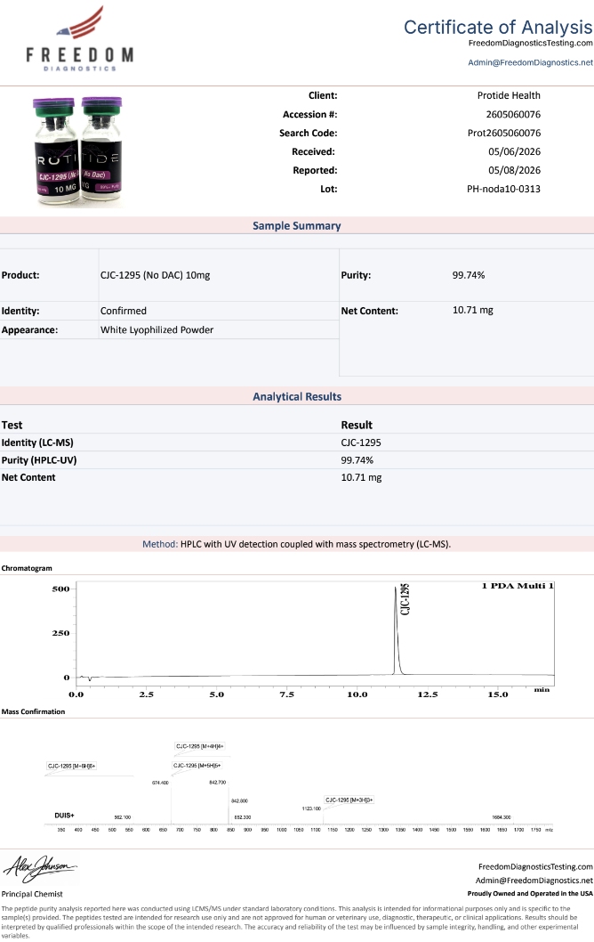 Source COA scan, CJC-1295 (No DAC) 10mg lot PH-noda10-0313
