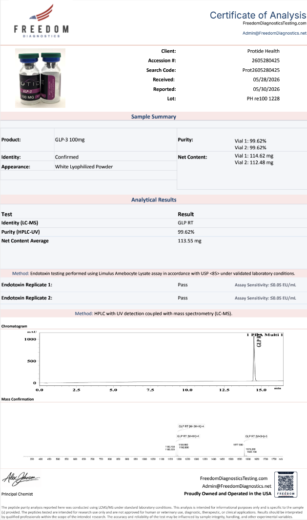Source COA scan, GLP-3 100mg lot PH re100 1228