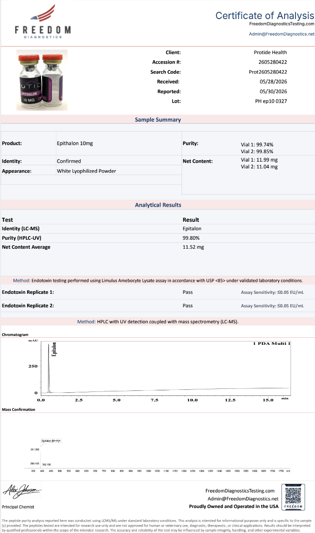 Source COA scan, Epithalon 10mg lot PH ep10 0327