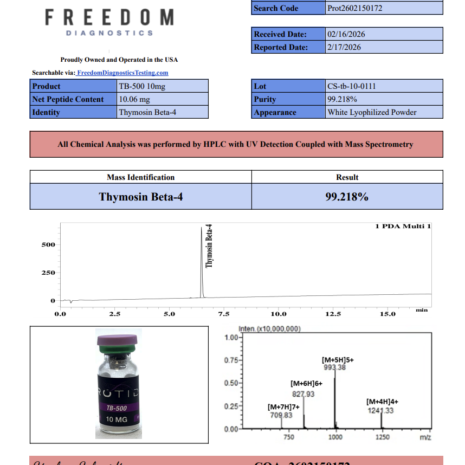 TB-500 – 10mg (COA #2602150172) - Protide Health TB-500 – 10mg (COA #2602150172) - Protide Health