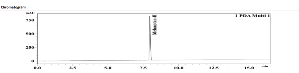 High-performance liquid chromatograph showing Melanotan 2 peptide.