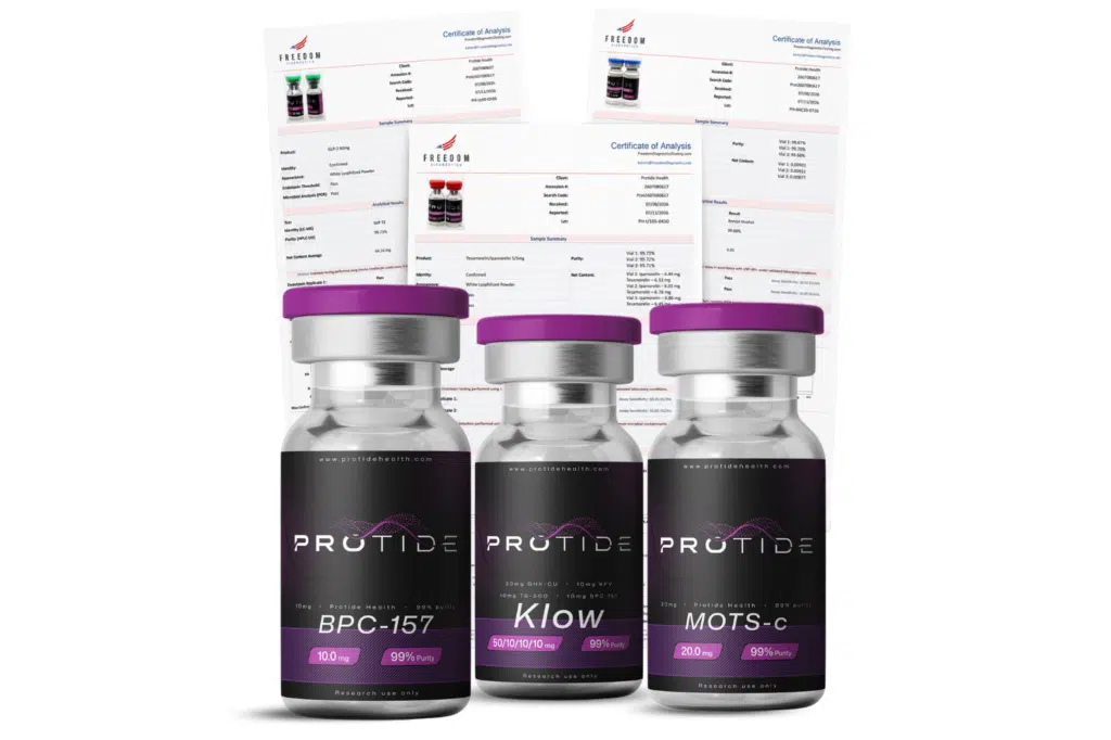 Third party tested research peptides from Protide Health with COAs.