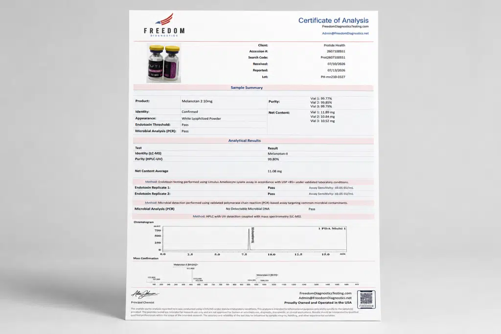 Melanotan-2 peptide COA from Freedom Diagnostics
