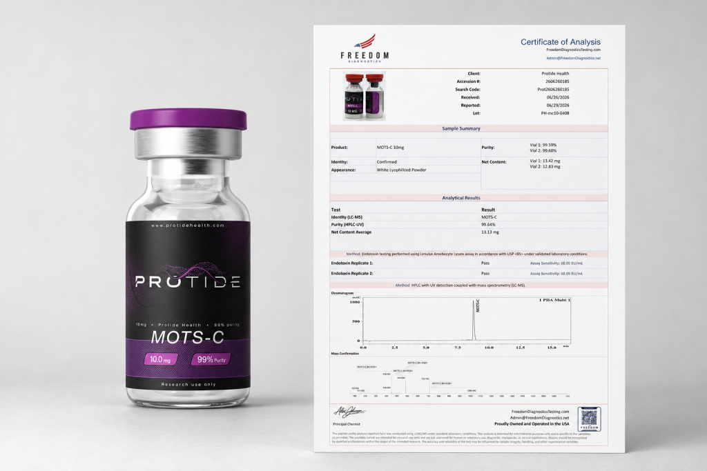 mots-c peptide vial and coa from Protide Health